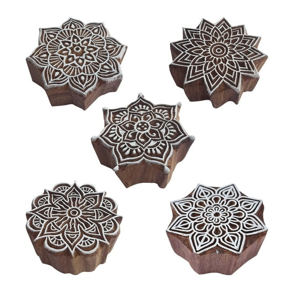 Royal Kraft Mandala Wooden Stamps for Henna Fabric Textile Paper Clay Pottery Block Printing (Set of 5)