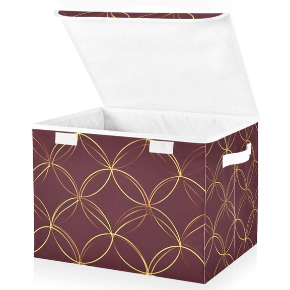 Yayeee Collapsible Cube Storage Bin with Lid Fabric Closet Decorative Basket with Handles, Circular Gold Pattern