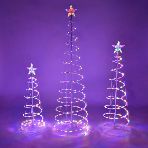 3 Pack of Spiral Trees with Multi LEDS