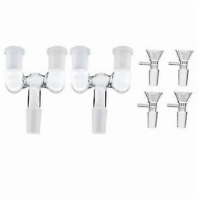Glass Tube Adapter, 2 Pcs 14mm to Double 14mm Female Adapter with 4 Pcs 14mm Transparent Glass Funnel Adapter