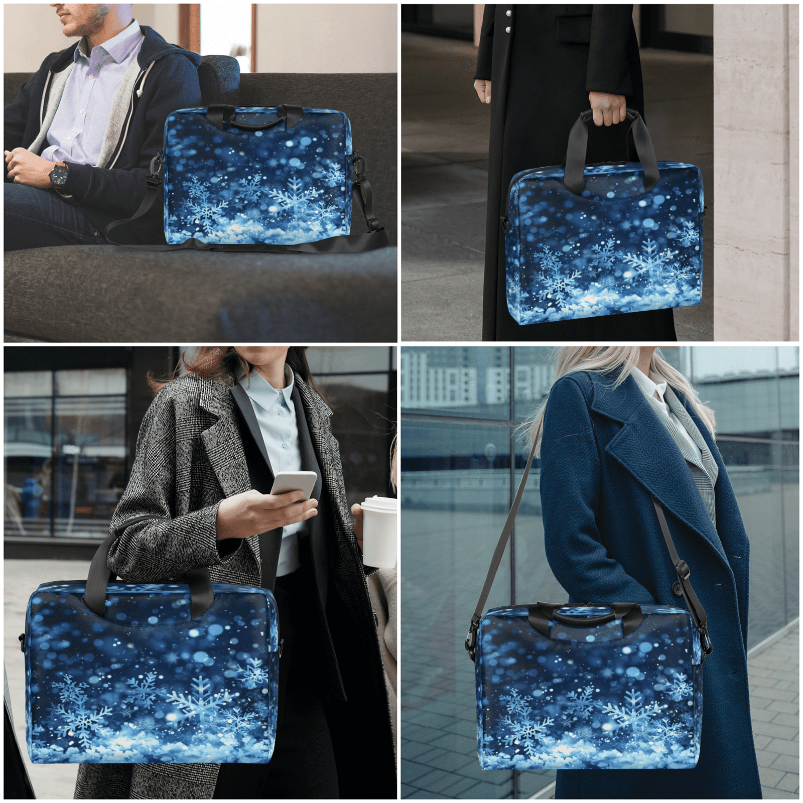 Herdesigns Snowflake Laptop Bag for Women Men, Computer Case Briefcase Messenger Bags, 15-15.6 inch Laptop Sleeve Shoulder Bag