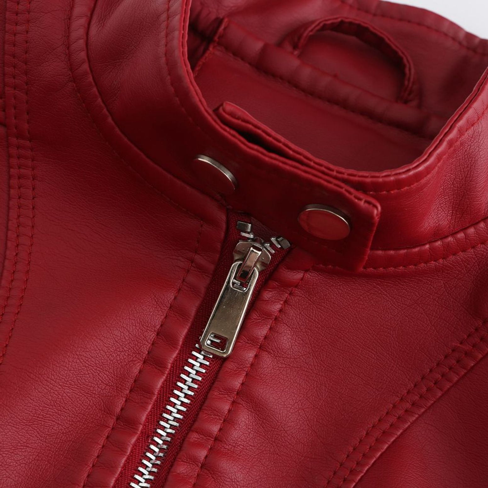 Defitshape Women's Faux Leather Jacket Winter Fashion Crop Moto Jackets & Coats Long Sleeve Fall Top Mock Neck Zipper Pocket Full Zip Short Jacket Burgundy Medium