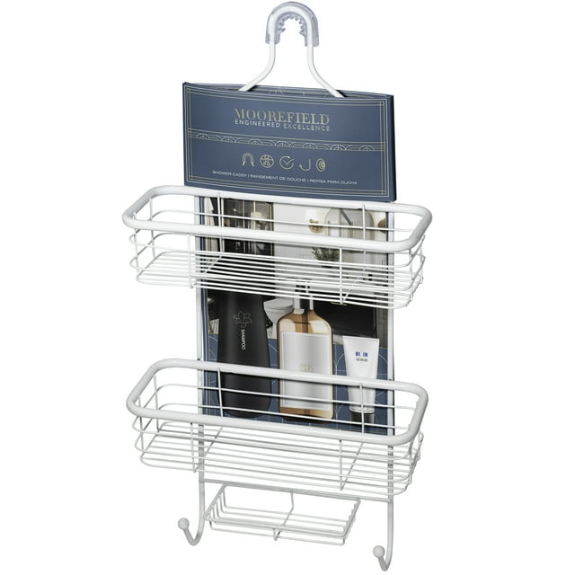 Moorefield Panier de Douche Suspendu Moderne à 3 Niveaux, Col Antidérapant et Ventouses, Sans Perçage, Blanc Mat