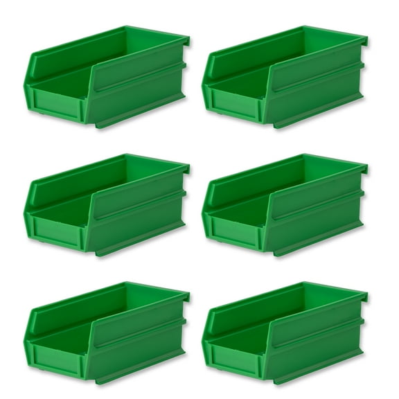 LocBin 7-3/8 In. L x 4-1/8 In. W x 3 In. H Green Stacking, Hanging, Interlocking Polypropylene Bins, 6 CT