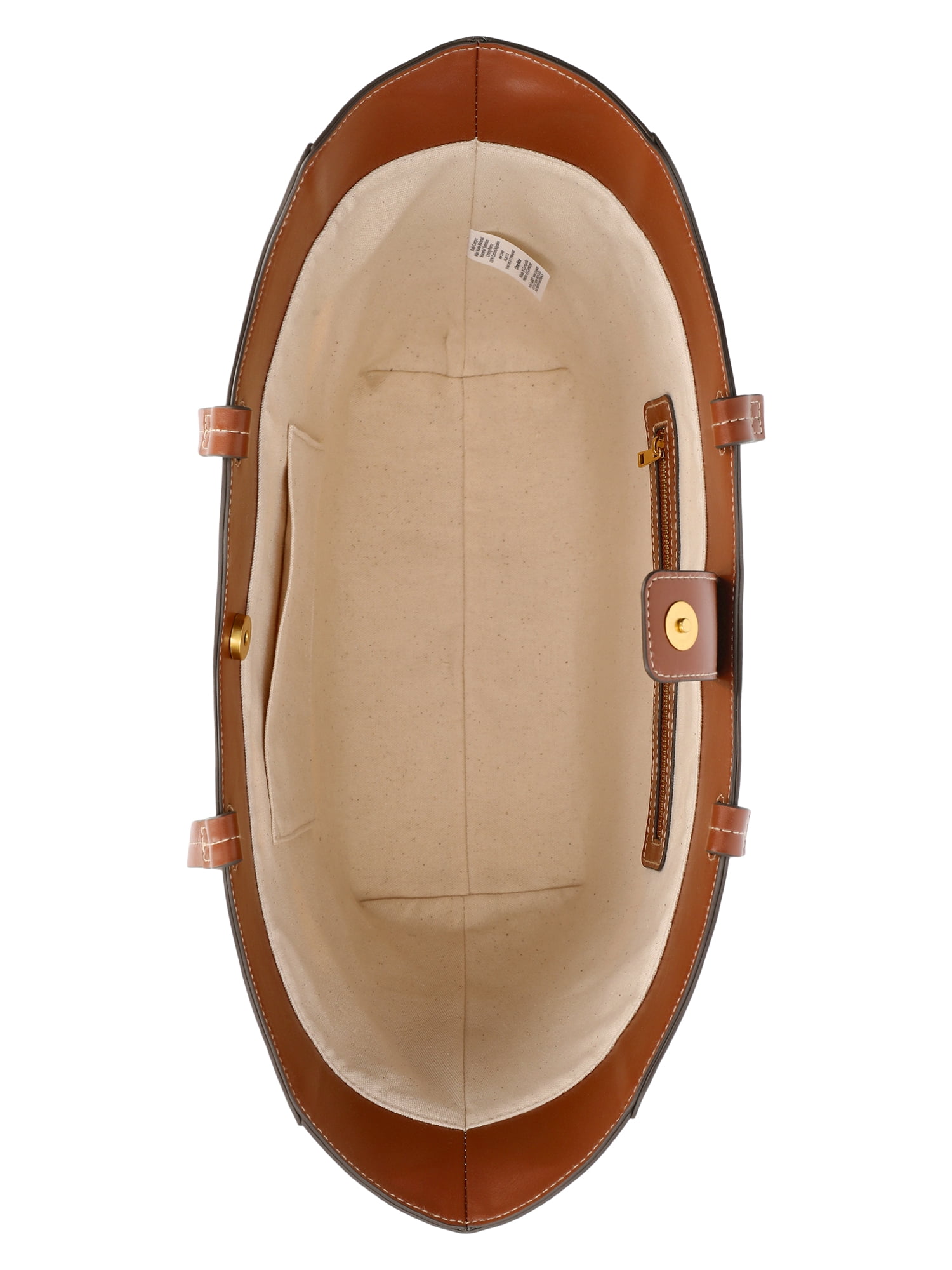 Free Assembly Women's Allegra Faux Leather Cut Out Tote Handbag, Cognac/Cream