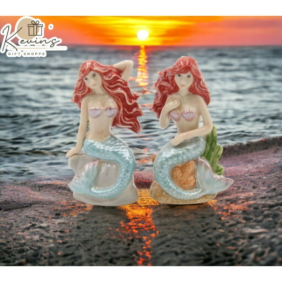 Hand Painted Ceramic Mermaid Salt and Pepper Shakers