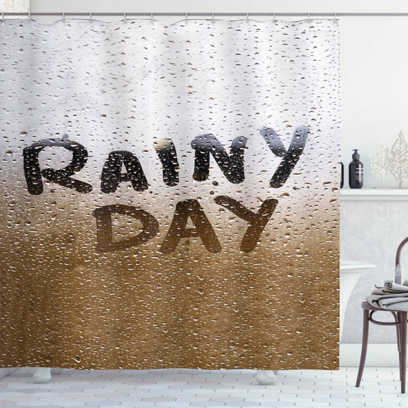 Ambesonne Rainy Day Shower Curtain, Blurred Rain Drops Photo, 69"Wx75"L, Camel White