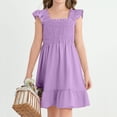 thumbnail image 5 of TQWQT Purple Dresses for Girls Summer Sleeveless Basic Dress Size 10-12 Kids Smocked Sundress Cute Crewneck Mini Dress Girls Dresses Tween Girls Clothes Purple 160, 5 of 7