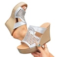 thumbnail image 3 of Xucatan Women's Crochet Wedge Slide Sandals, Round Toe Open Toe Platform Slippers with Padded Footbed, Boho Knit Upper Chunky Heel Casual Summer Shoes, Versatile Solid Color Gift, 3 of 9