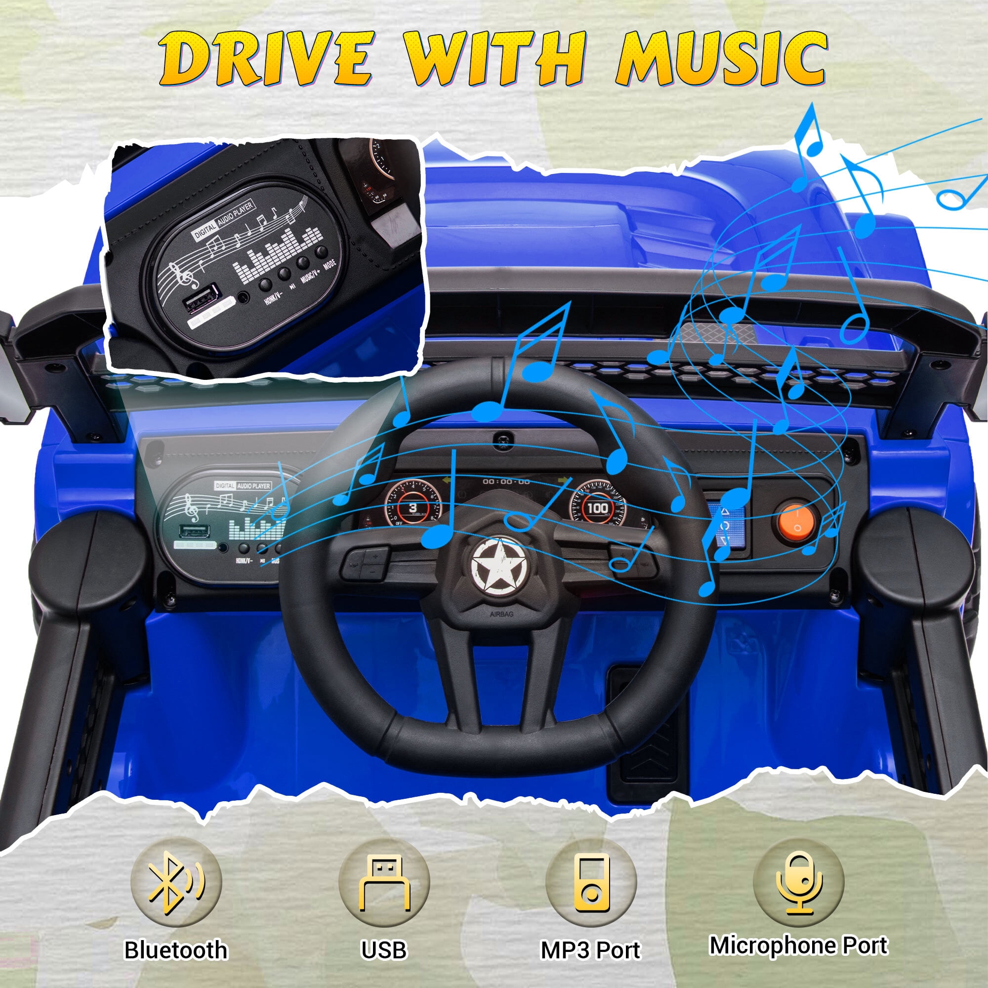 12V Kids Ride on Toys Cars with Parents Control, Toddler Electric Ride on Truck Car with Early Education Function, Riding Toy with 4 Wheel Suspension, MP3, USB, Electric Vehicle for Aged 3+, Blue