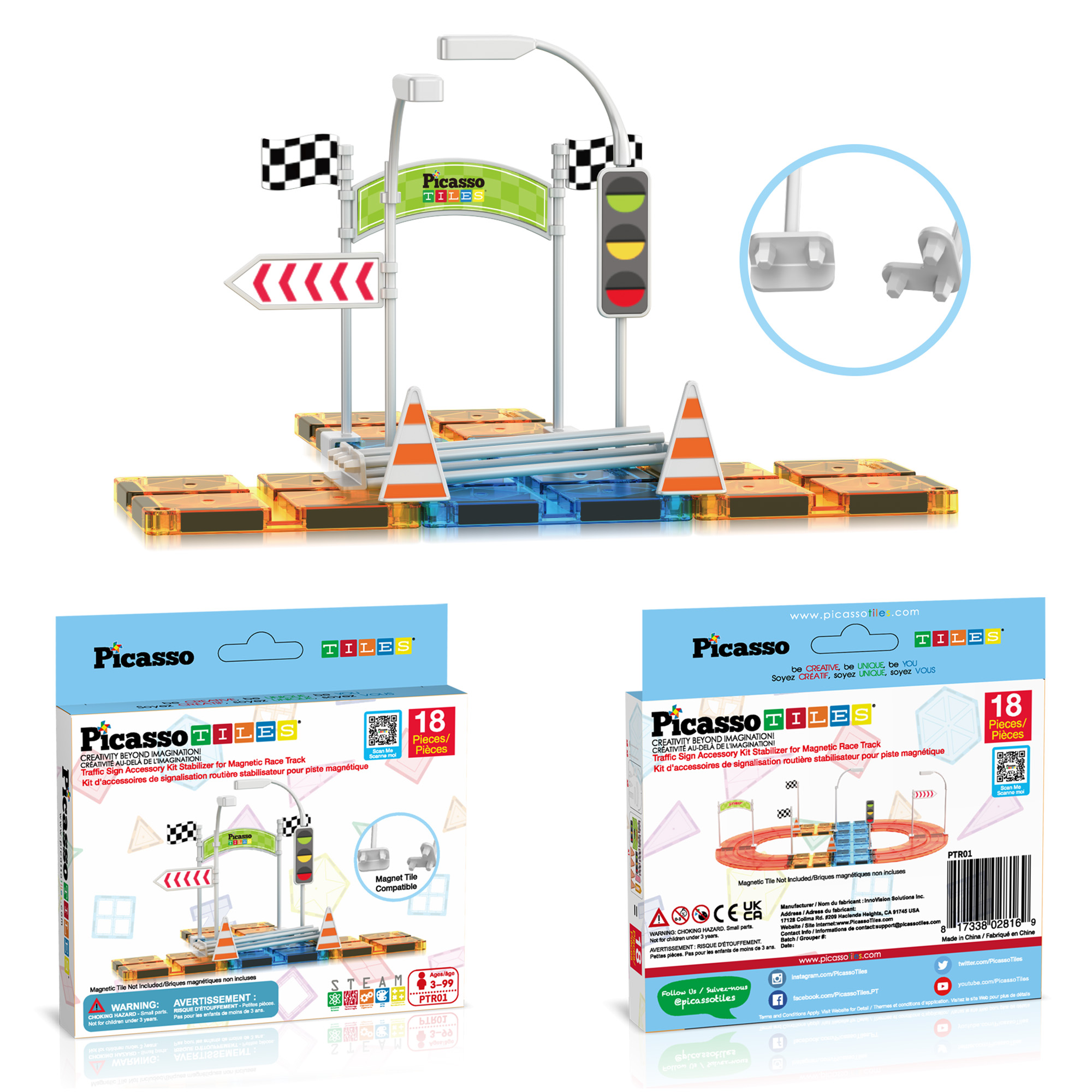 PicassoTiles 18-Piece Magnetic Race Track Expansion Set photo 7