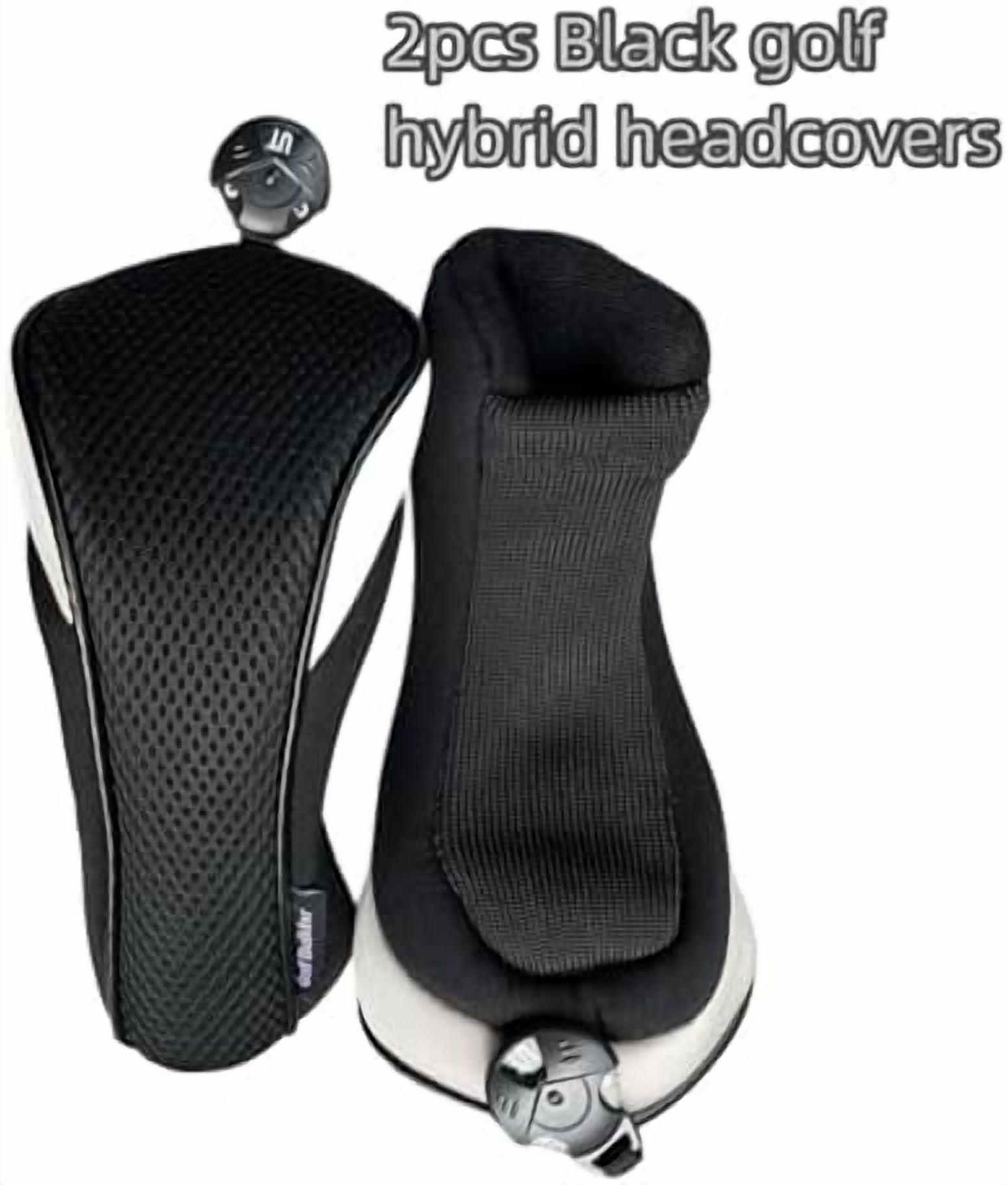 2pcs Golf Hybrid Headcover Set Hybrid Head Covers, Black Golf Club Covers for Hybrids, Meshy Rescue Covers with Rotatable ID Tag #2 3 4 5 6 Ut