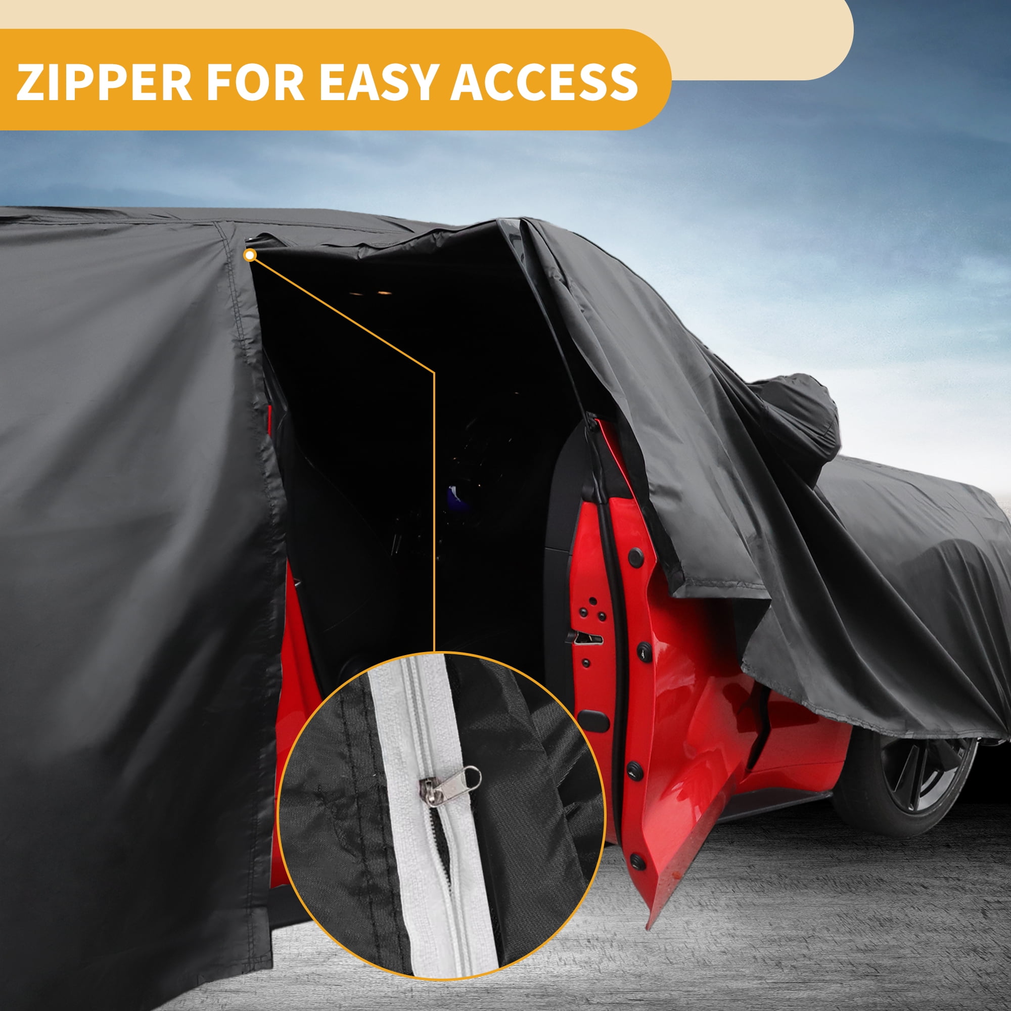 Unique Bargains Universal Waterproof Car Cover 190T-PU Black 165.35"x70.87"x53.15"