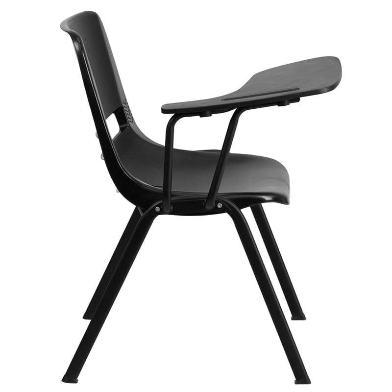 Emma Oliver Black Ergonomic Shell Chair with Right Handed Flip-Up Tablet Arm 