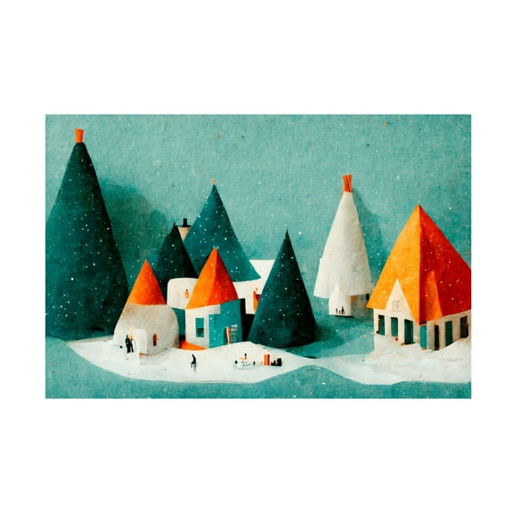 Canvas Wall Art - Treechild 'Cute Paper Village' Wall Art for Living Room, Bedroom, or Office D?cor by Trademark Fine Art - 19 x 12 Inches