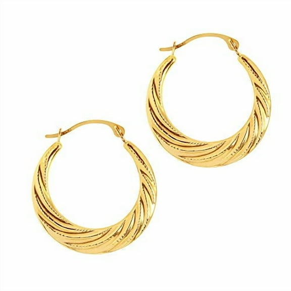 JewelStop 14K Yellow Gold Swirl Hoop Earrings - 2x20mm, (3/32" x 13/16 Inches)