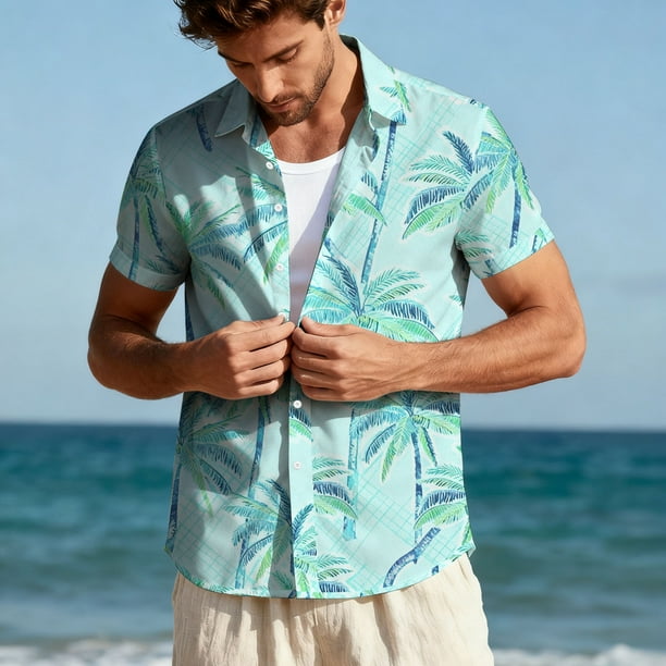 Blusa y camisa hawaiana de manga corta con cuello vuelto para hombre, camisa unisex de verano para playa, informal, de manga corta, con botones, ropa estampada, blusa para hombre
