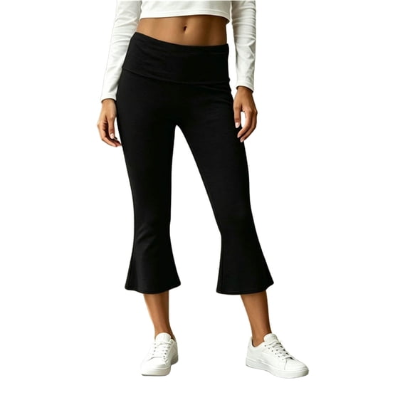 Admvng Womens Flare Capri Leggings Solid Elastic Waist Loungewear Pants