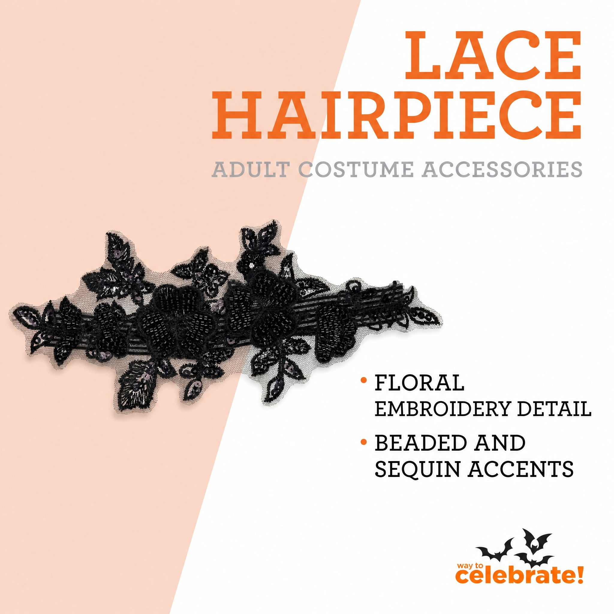 Lace Hairpiece Costume Accessory for Adults, Black, Halloween by Way To Celebrate