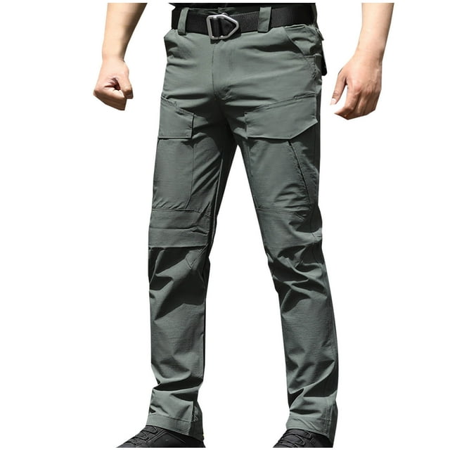 Tactical-Pants for Men with Pockets Stretchy Slim Straight Leg Cargo Pant Relaxed Elastic Waist Solid Color Breathable Hiking Work Trousers