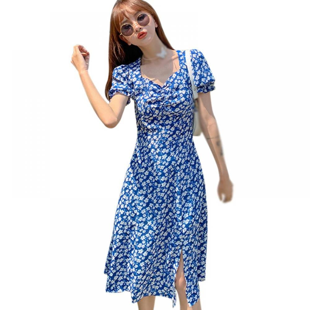 Women s Dresses Summer Short Sleeve Chiffon Dress Ladies Flora Elegant Dress 2021 New Women s Wear Loose Sweet Streetwear Walmart
