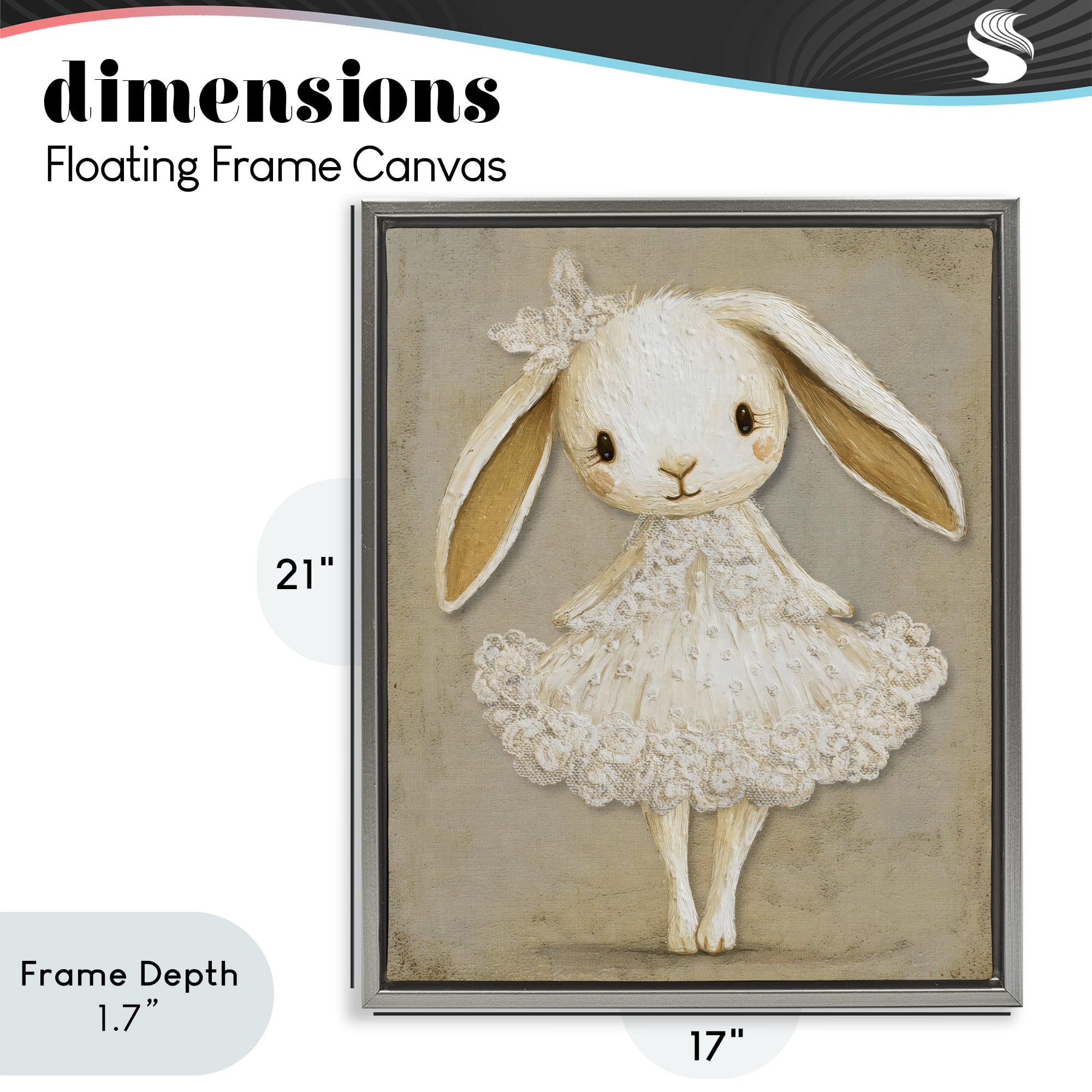 Stupell Industries Ballerina Bunny in Lace Dress Gray Framed Floater Canvas Wall Art, design by Ink Drop Loft