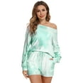 thumbnail image 2 of Uniexcosm Womens Long Sleeve Pajamas Set 2 Piece Pjs Tie Dye Sleepwear with Shorts, 2 of 10