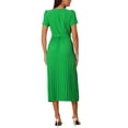 thumbnail image 3 of Vestido midi plisado fluido con cinturón de manga corta y escote en V para mujer Inspire Chic 2024, color verde, talla S, 3 of 6