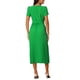 thumbnail image 3 of Vestido midi plisado fluido con cinturón de manga corta y escote en V para mujer Inspire Chic 2024, color verde, talla S, 3 of 6