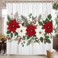 thumbnail image 2 of Nanqianyi Winter Christmas Waterproof Polyester Shower Curtain,Red Poinsettia Bath Decor with Hooks 72W x 86L Inch, 2 of 6