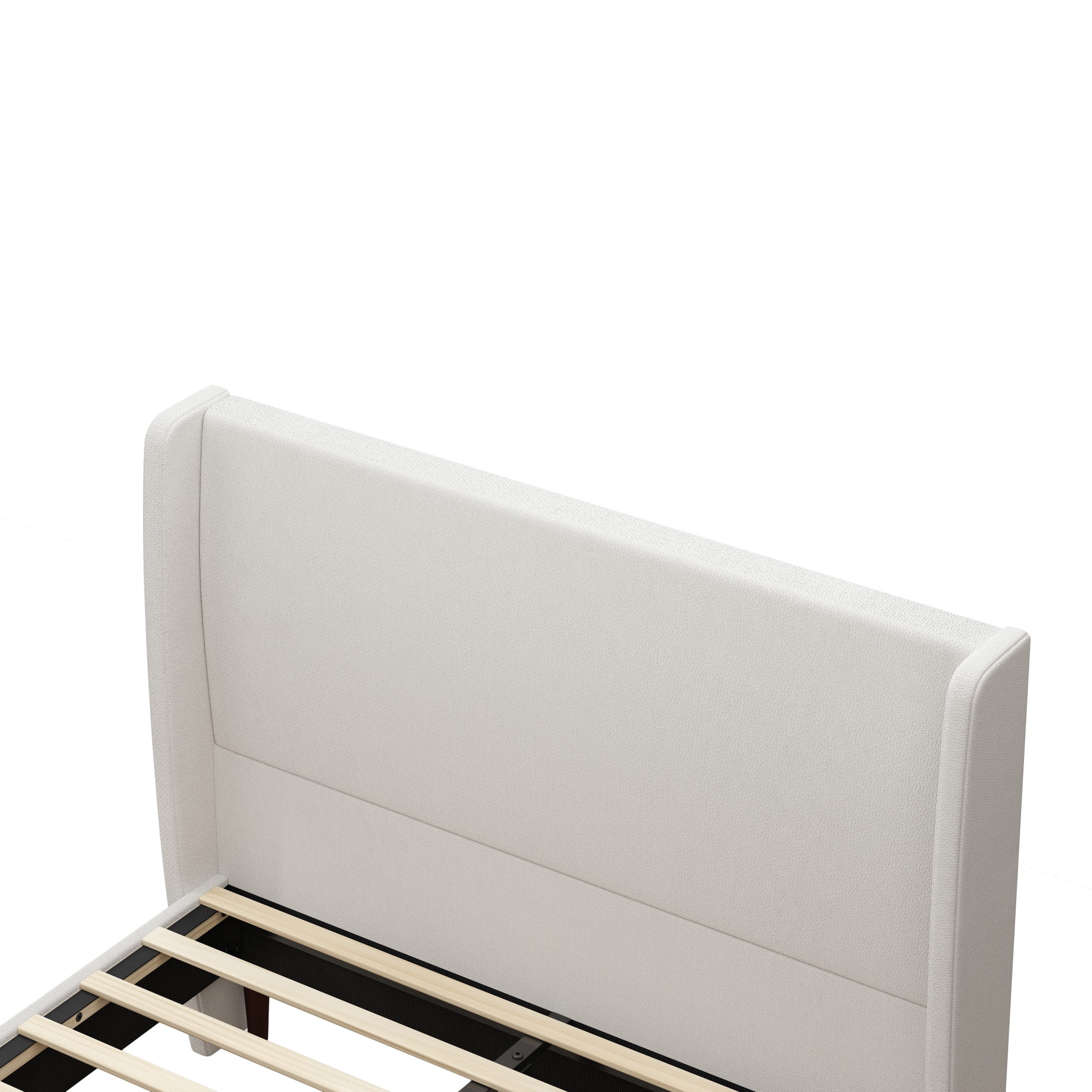 GDF Studio Queen Size Chenille Upholstered Bed with High Headboard & Wood Slat Support, Ivory White