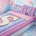 thumbnail image 3 of meiyoeat Mermaid Letter S Zipper Comforter Set with Fitted Sheet and 2 Pillowcases for Girls, Glitter Scale Print Zipper Bedding Set, Iridescent, Pink Reversible, 3-Piece, 3 of 6
