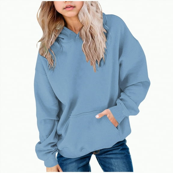 UAYOTSE Teen Girls Cute Trendy Youth Long Sleeve Oversized Hooded Sweatshirts Tween Tops Winter Preppy Clothes(Blue&2,7-8 Years)