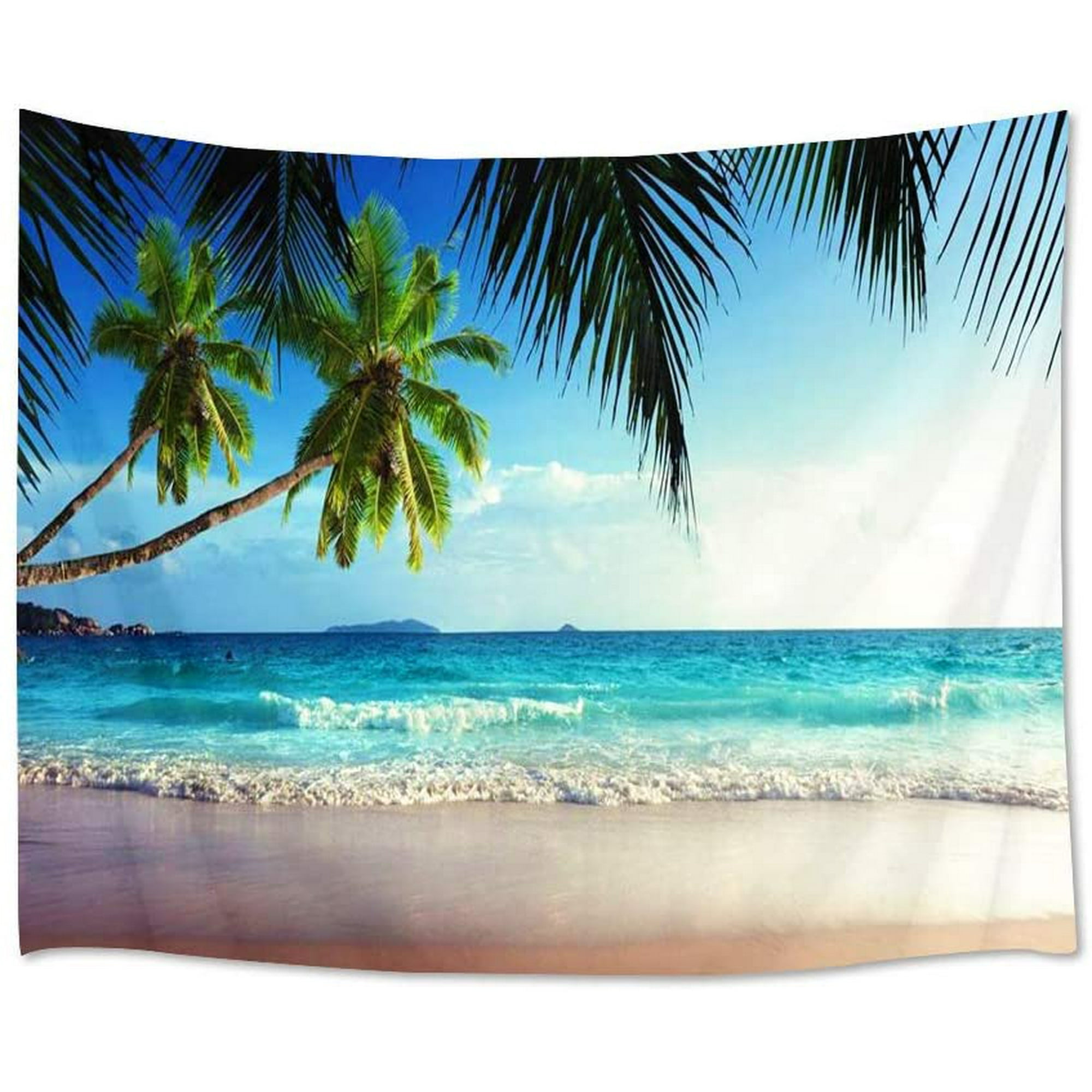 Ocean Tapestry Sea Water Wall Hanging Green Palm Trees on Tropical Beach Tapestries for Bedroom Living Room Dorm Party Decor 60Wx40H inches