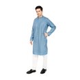 thumbnail image 3 of TRILOKI Mens Blue Embroidered Sequined Kurta Pajama Set Rayon Ethnic Indian Traditional Wear, 3 of 5