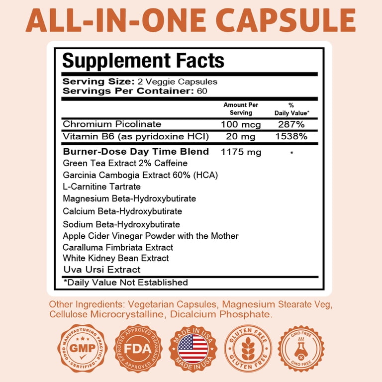 Health Dose Fat Burner AM Day-Time Weight Loss Supplement, 120 Veg Capsules