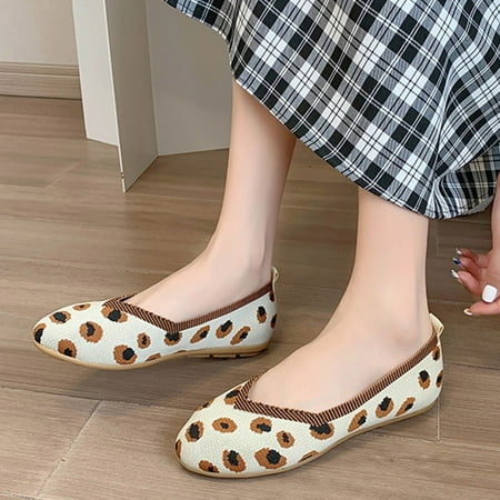 

Fashion Autumn Women Casual Shoes Flat Bottom Round Toe Mesh Lightweight Leopard Polka Dot