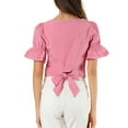thumbnail image 3 of MODA NOVA Junior's Solid Color Square Neck Puff Short Sleeve Blouse Pink L, 3 of 5