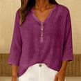 thumbnail image 4 of IMENGL Long Sleeve Shirts for Women Casual Linen Summer Plus Size 3/4 V Neck Button Blouses Loose Clothes Soft T-Shirt Women's Basic Tee Long Sleeve Tops,Orange, 4 of 7