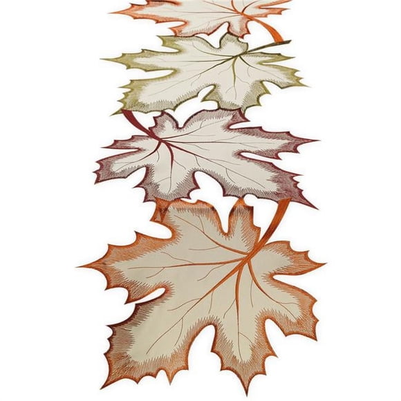 Design Imports CAMZ34213 Embroidered Maple Leaves Table Runner