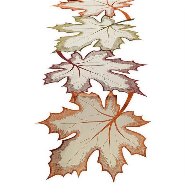 Design Imports CAMZ34213 Embroidered Maple Leaves Table Runner
