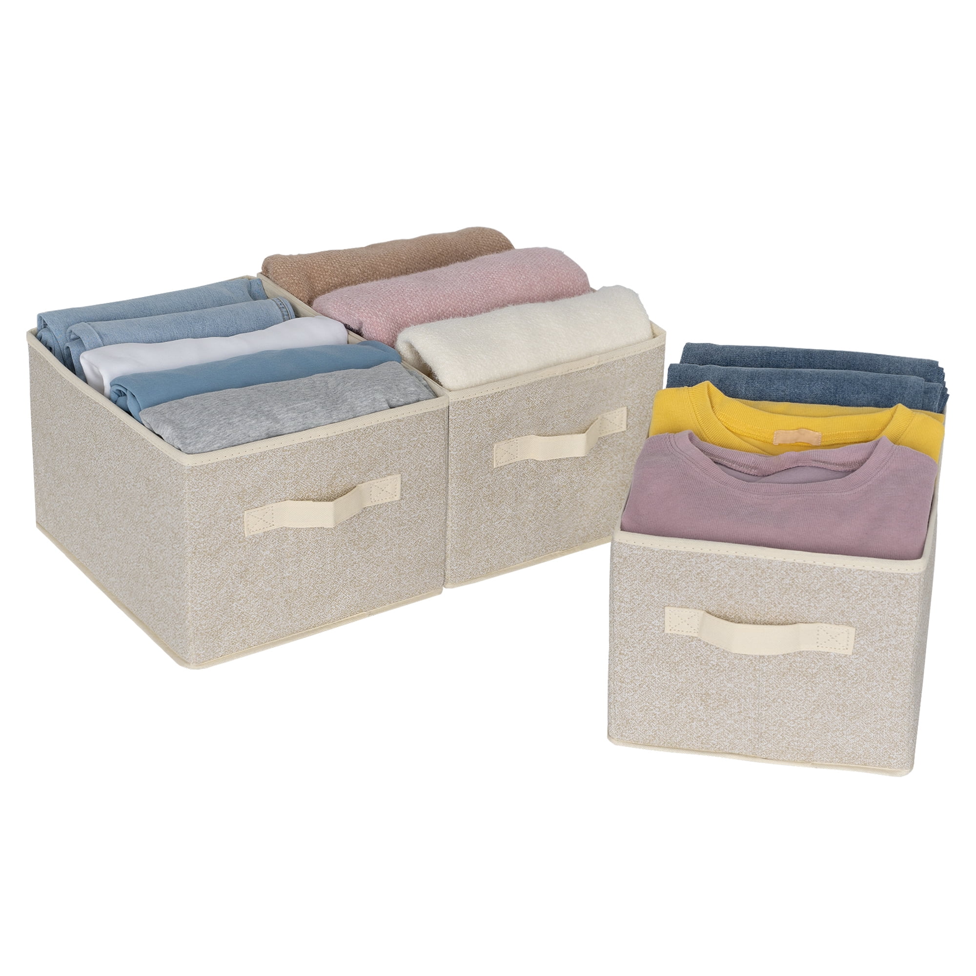 FHSQX Clothes Storage Bins,Foldable Clothing 36L-15.7x11.8x11.8, Beige