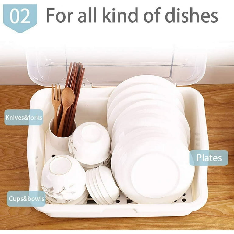 Medium Size Dish Drying Rack and Drain Board with Lid Cover, Tomorotec 16  x 12.2 x 10.6 Nursing Bottle Holder, Kitchen