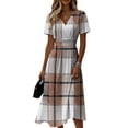 thumbnail image 2 of Minjewel Women's Gingham Shift Dress with Plaid V-Neck - Short Sleeve Summer Dress, Loose Flowy Beach Party Outfit, Preppy Comfy Vacation Mini Dress,Brown,2XL, 2 of 6