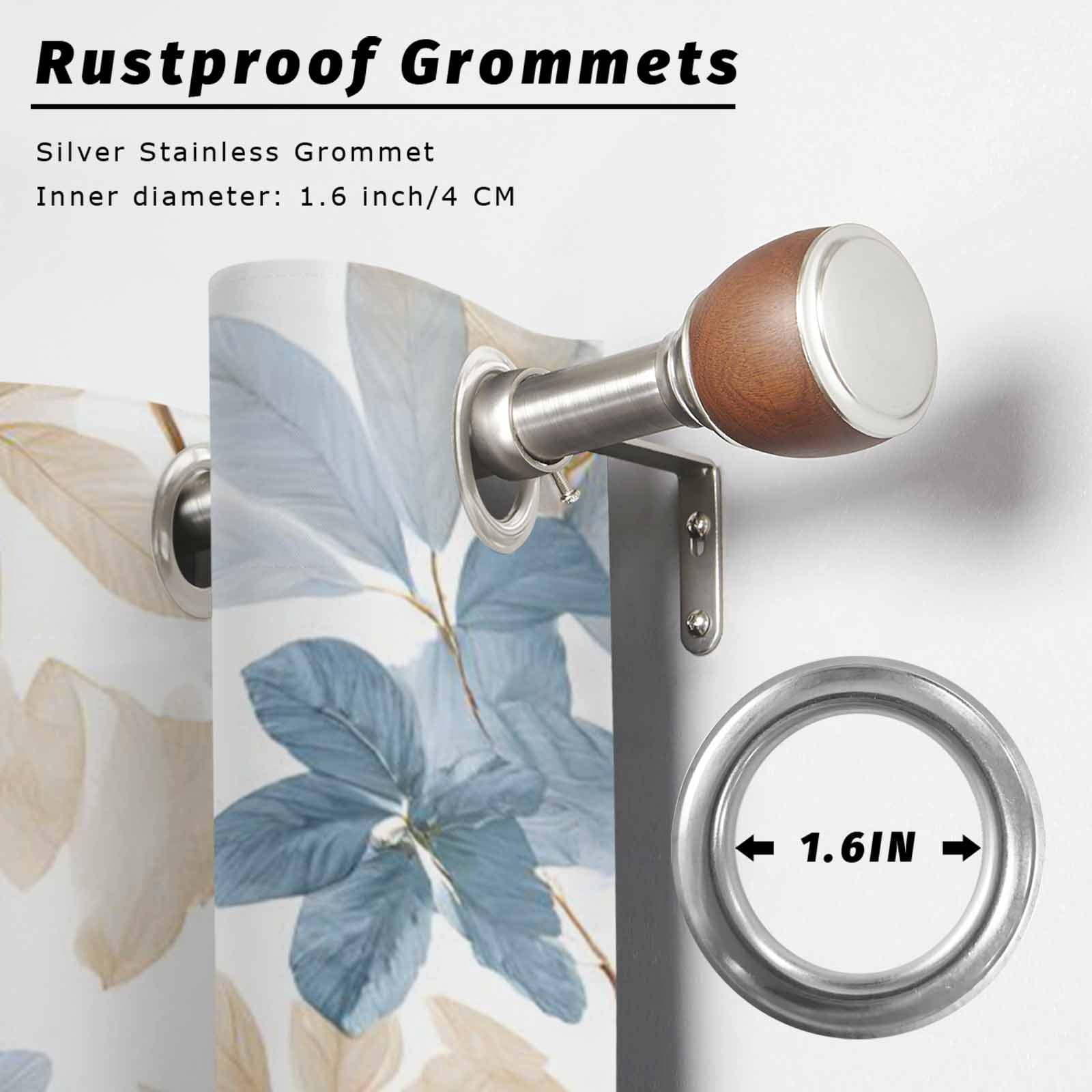 Gray Blue Brown Leaves Outdoor Curtains for Patio, Watercolor Botanical Floral Sunshade Privacy Drapes Grommet Waterproof Outside Curtains for Porch/Cabana/Balcony 54"x 108", 1 Panel