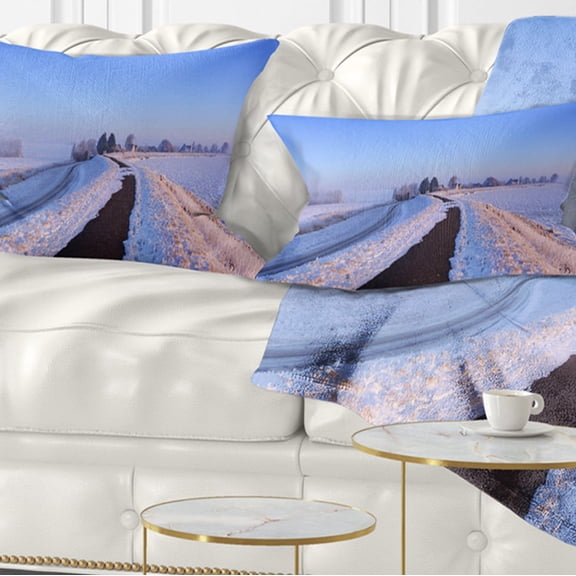 Designart Lake and Dike at Sunrise Panorama - Landscape Printed Throw Pillow - 12x20