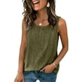 thumbnail image 6 of Qwertyu Womens Cotton Linen Crop Tank Tops Casual Sleeveless Crew Neck Loose Fit Solid Color Linen Blend Camisole Army Green 2XL, 6 of 8