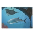 thumbnail image 1 of Shark Cutting Board, Mammal Deep Water Stingray Coral Reefs Algae Rocky Cave Exotic Cartoon Style Art, Decorative Tempered Glass Cutting and Serving Board, Large Size, Blue Grey, by Ambesonne, 1 of 1