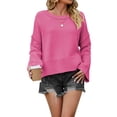 thumbnail image 3 of Women'S Oversized Long Sleeve Sweaters Fall Outfits Trendy Crewneck Knit Side Slit Fashion Pullover Tops Rose Red L, 3 of 9