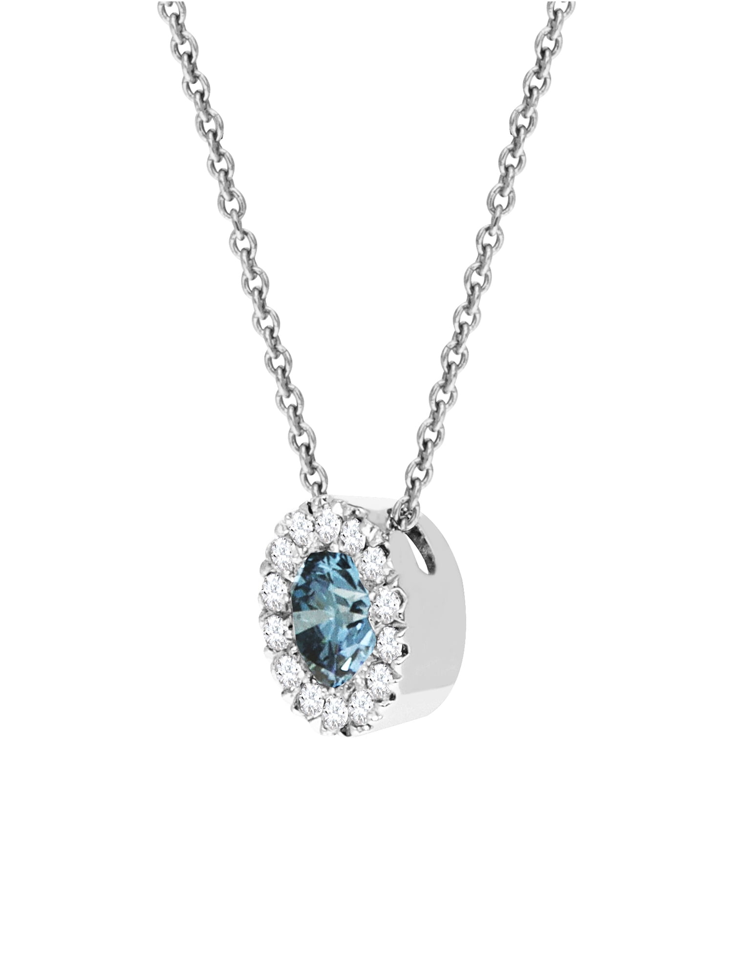 FireStar Halo Diamond Necklace for Women 10K White Gold 1/2 Ct Blue Lab Grown Diamonds